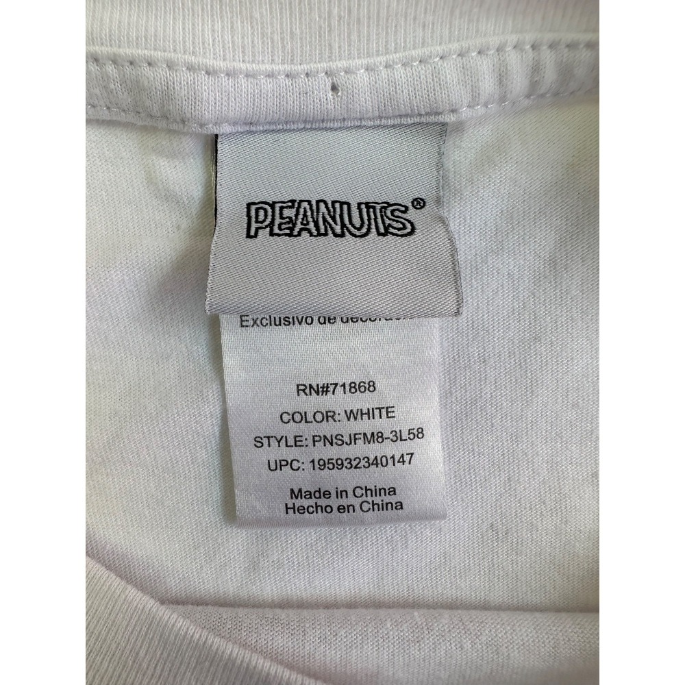 Peanuts Snoopy Women's White Tee Crochet Flowers Top L Short Sleeves Crew Neck - Picture 8 of 14